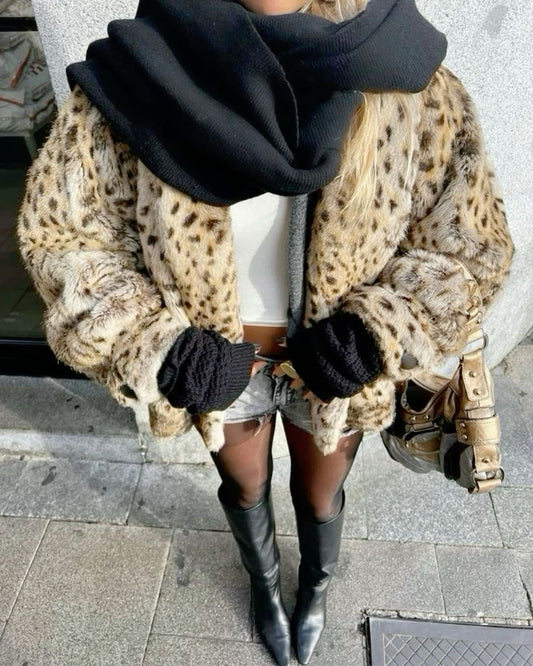VESTE EN EFFET FOURRURE IMPRIMÉE LÉOPARD