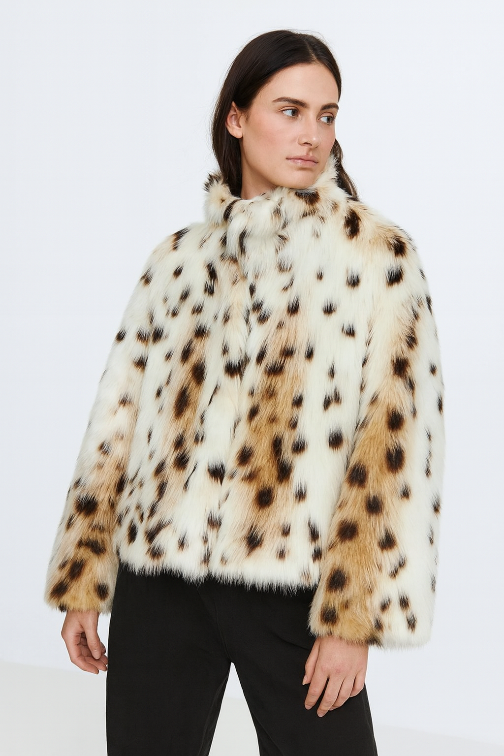 MANTEAU EN EFFET FOURRURE IMPRIMÉ FAUVE