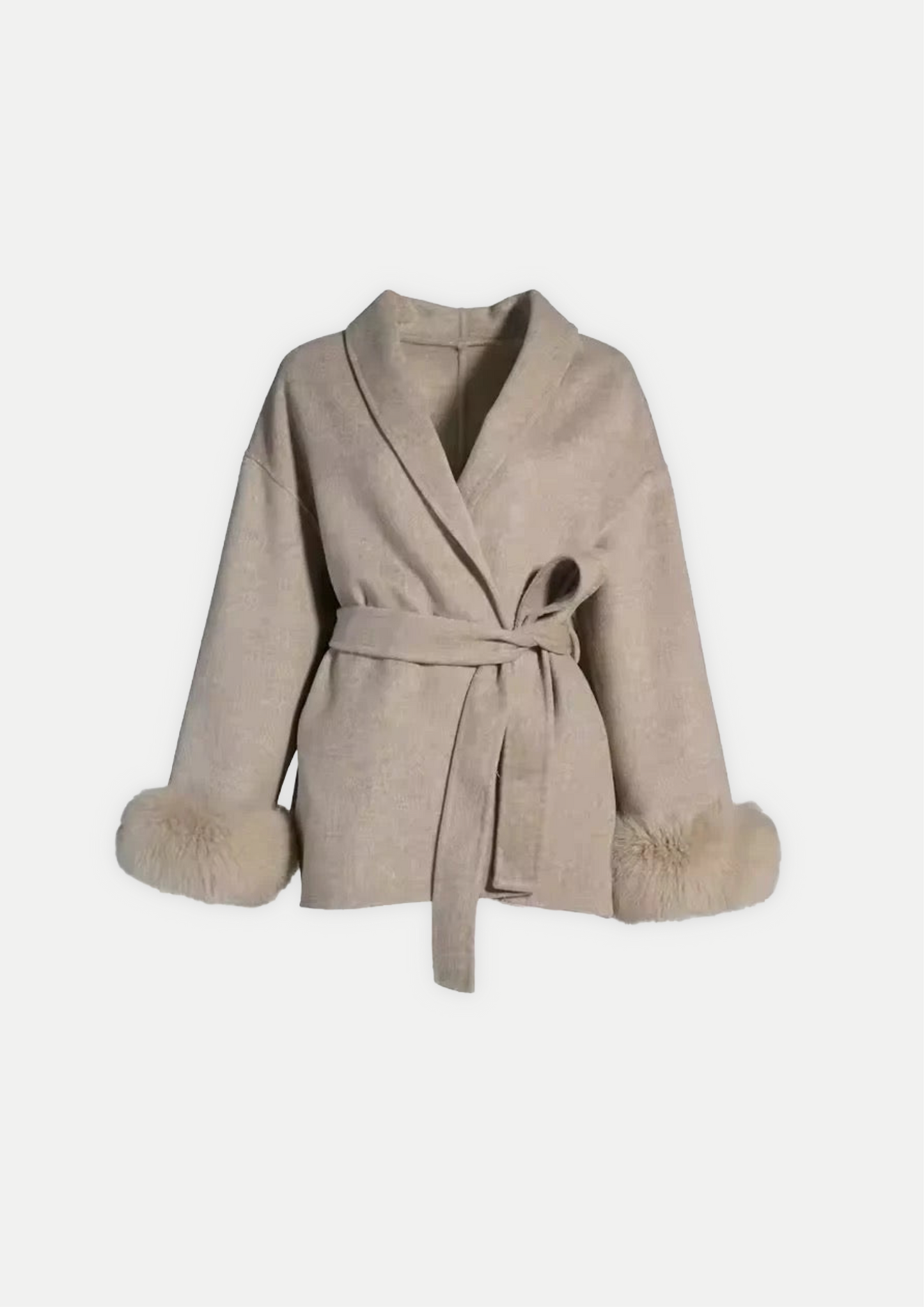 Wool coat with fur sleeves